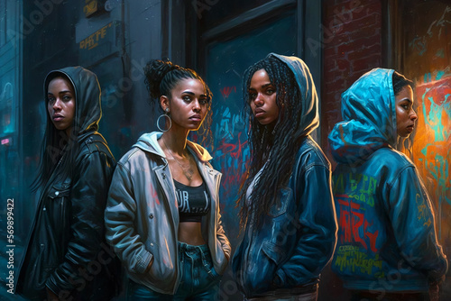 Female street gang members or rappers AI generative photo