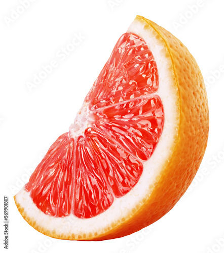 Ripe slice of pink grapefruit citrus fruit isolated on transparent background