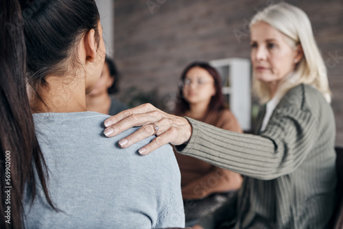 Фотография Woman, therapist and community support group for understanding addiction, mental health or counseling