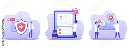 Health insurance concept flat illustration set. Web banner of healthcare and medical services, suitable for web design, banner, mobile app, landing page. Vector EPS 10