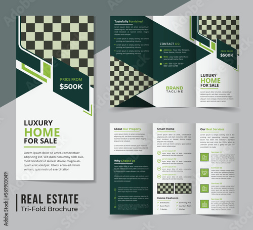 Real estate trifold brochure template design, a4 size horizontal trifold brochure design