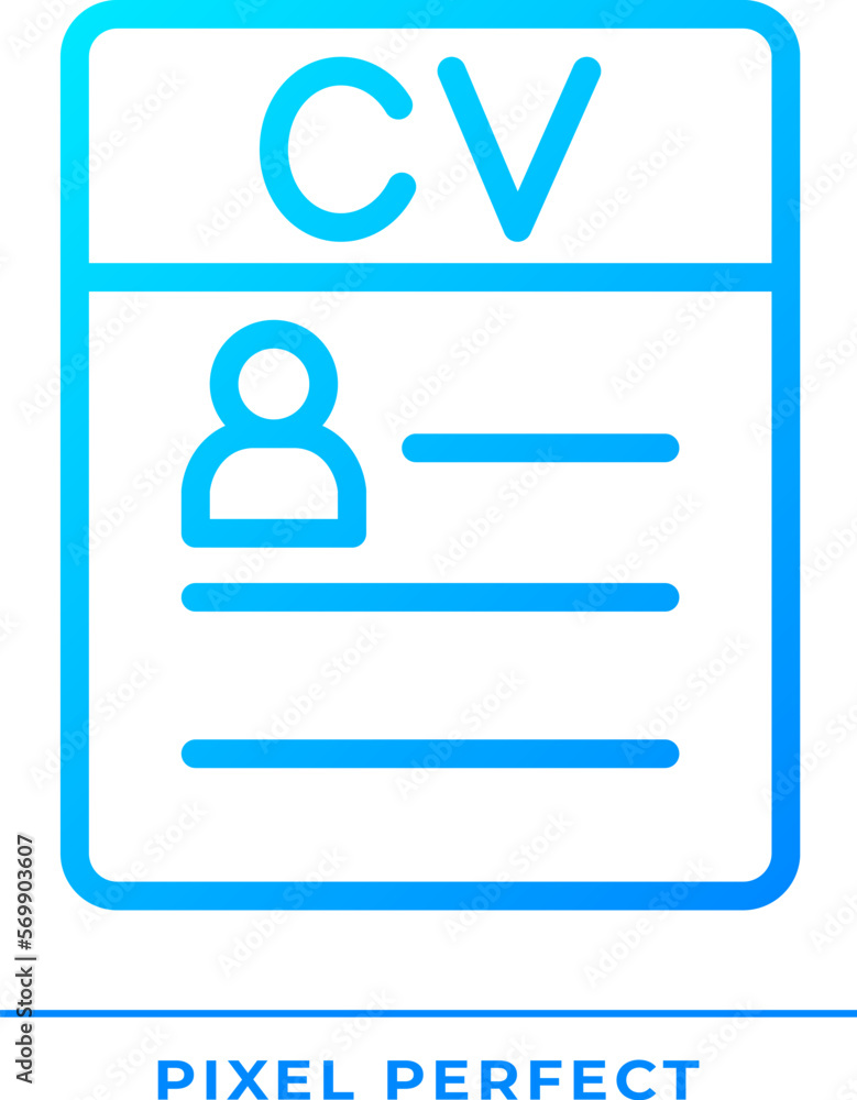 CV pixel perfect gradient linear vector icon. Candidate information. Knowledge, skills and experience. Resume. Thin line color symbol. Modern style pictogram. Vector isolated outline drawing CV pixel perfect gradient linear vector icon. Candidate information. Knowledge, skills and experience. Resume. Thin line color symbol. Modern style pictogram. Vector isolated outline drawing