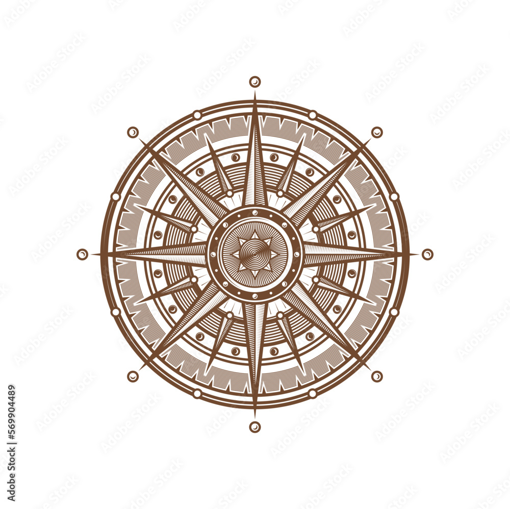 Compass, wind rose sailing geography symbol