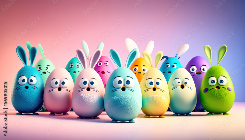  Lustige Bunte Ostereier Illustration Cartoon Gruppenbild Hintergrund Motiv 