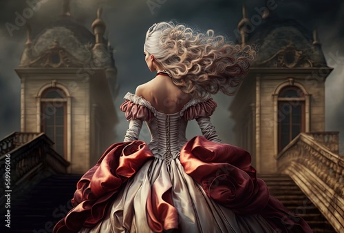 beautiful princess walking on star to outdoor pavilion, fairytale theme lifestyle, Generative Ai