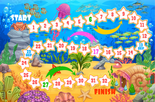Kids board game underwater landscape and animals