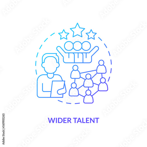 Wider talent blue gradient concept icon. Access to talent pool. IT staffing service advantage abstract idea thin line illustration. Isolated outline drawing. Myriad Pro-Bold font used