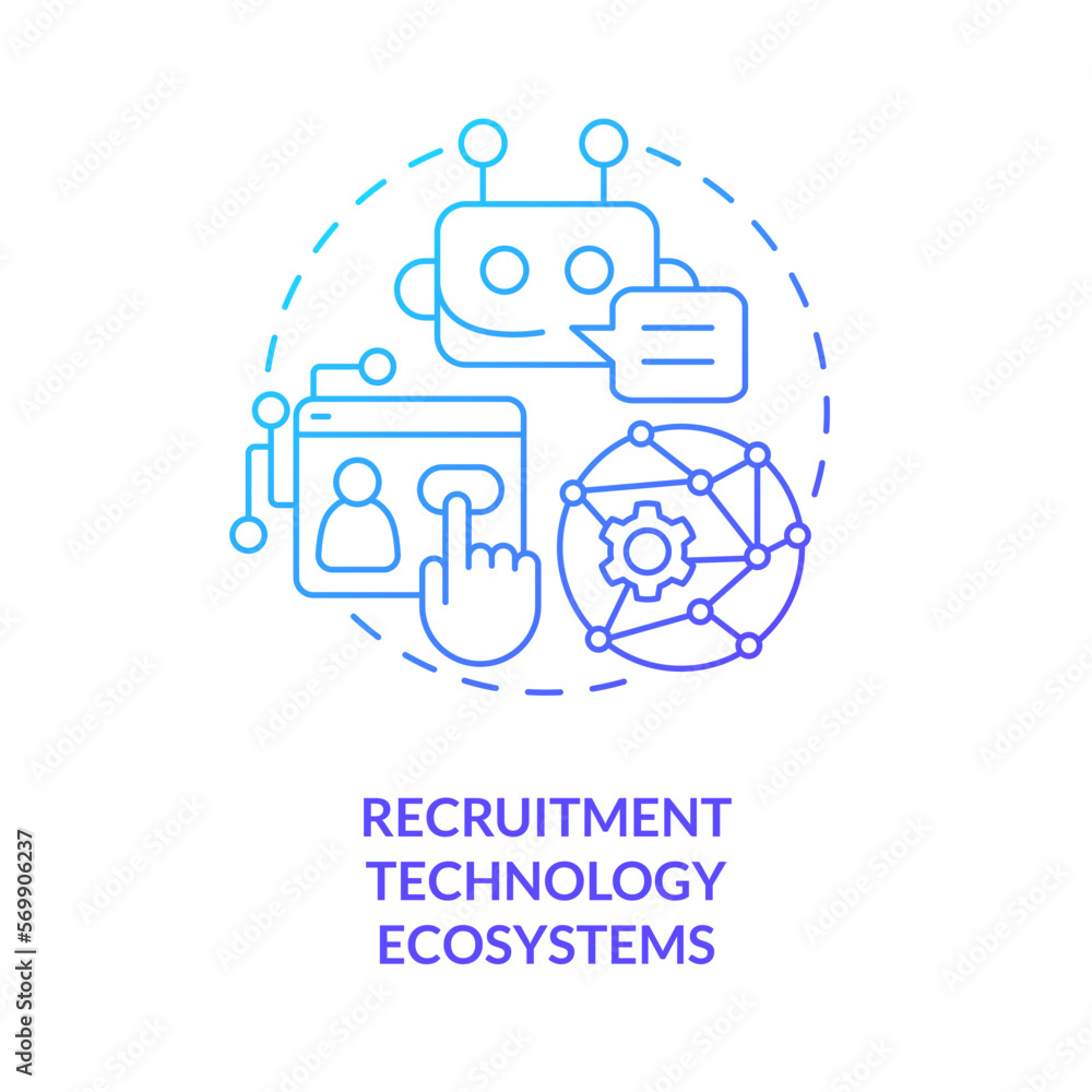 Recruitment technology ecosystems blue gradient concept icon. Automated system. Recruitment trend abstract idea thin line illustration. Isolated outline drawing. Myriad Pro-Bold font used Recruitment technology ecosystems blue gradient concept icon. Automated system. Recruitment trend abstract idea thin line illustration. Isolated outline drawing. Myriad Pro-Bold font used