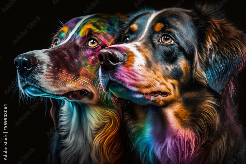 Couple love of dogs with little heart for Valentine day, illustration made with Generative AI
