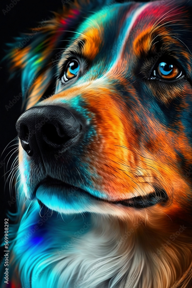 The Radiant Dog: A Colorful Close-Up Portrait. Generative ai
