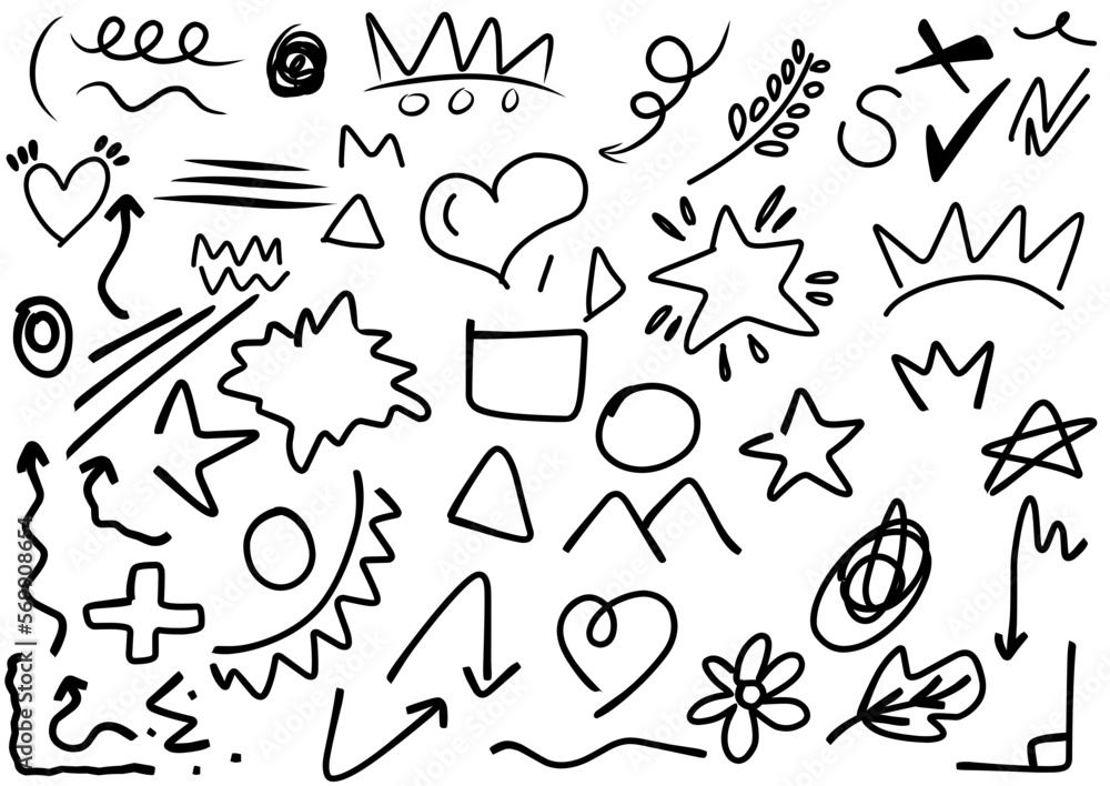 Fototapeta premium set of Hand drawn elements, for concept design. vector illustration. in white background. editable