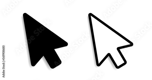 Mouse pointer icons with a shadow on a transparent background. A set of cursor pointers. Vector illustration.