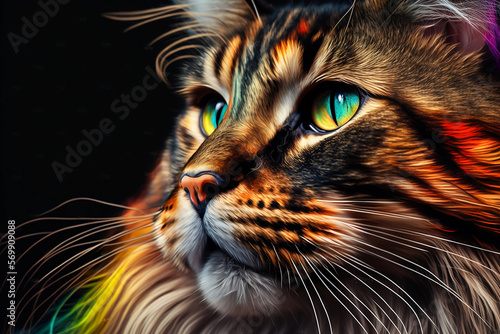 The Captivating Glint of the Cat: A Colorful Close-Up Portrait of the Feline Eyes. Generative AI © ShadowHero