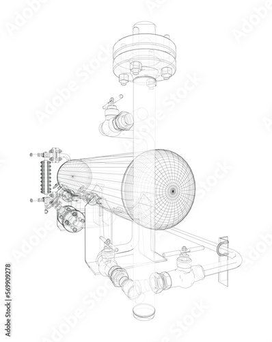 Industrial tank with valves. Vector