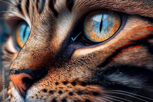 The Mesmerizing World of Cat Eyes: A Colorful Close-Up Portrait. Generative AI