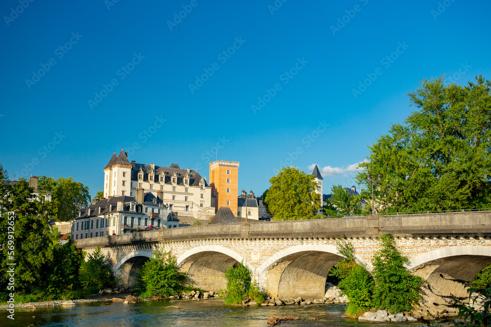Pau, France, view of the castle over the river