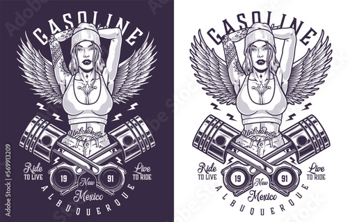 Girl auto mechanic monochrome flyer
