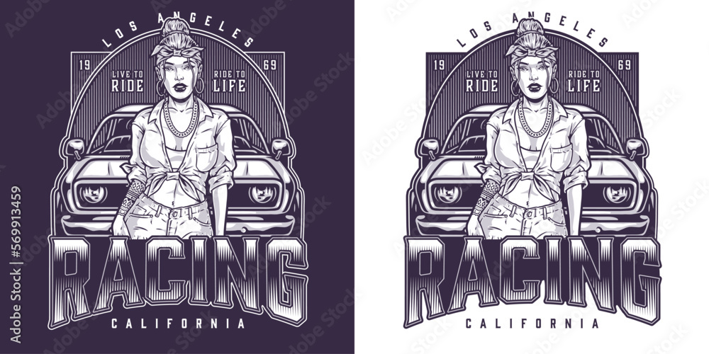 Obraz premium Girl street racer flyer monochrome