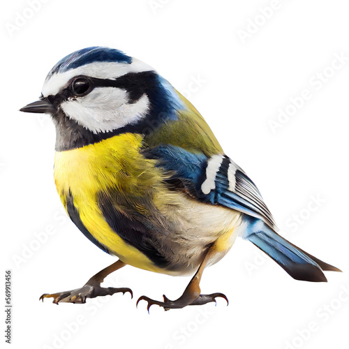 Fototapet Close-up portrait of a blue tit bird sitting gracefully, showcasing every detail of its colorful blue feathers