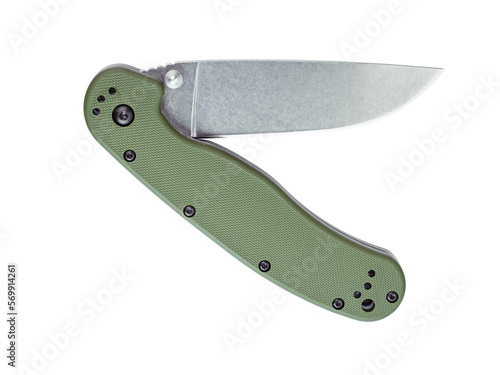 Edc folding knife with stonewash coated blade isolated on transparent background photo