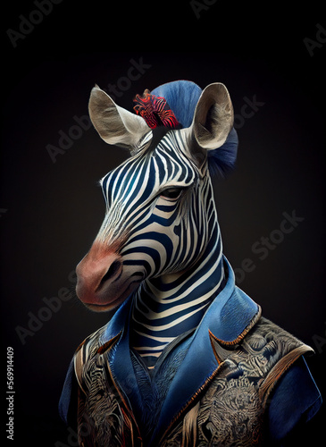 Zebra in clothes. People with heads of animals  Generative AI 