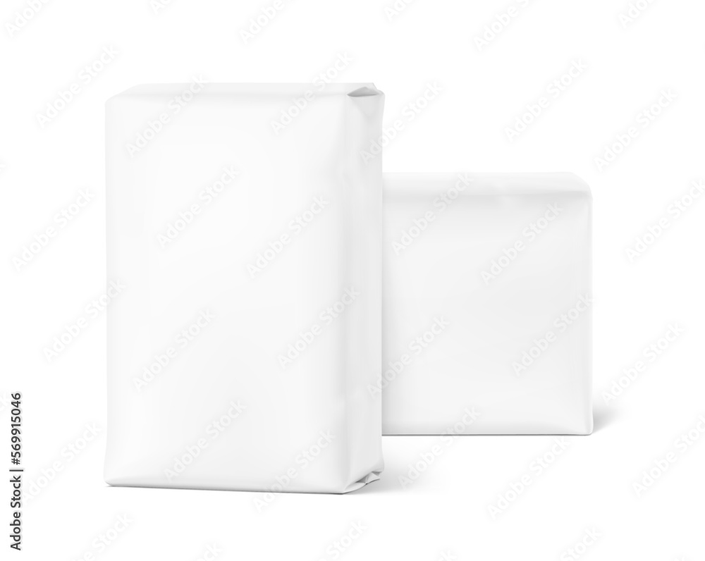 High realistic vertical bag mockup. Front and back side view. Vector illustration isolated on white background. Ready for use in presentation, promo, advertising and more. EPS10. High realistic vertical bag mockup. Front and back side view. Vector illustration isolated on white background. Ready for use in presentation, promo, advertising and more. EPS10.