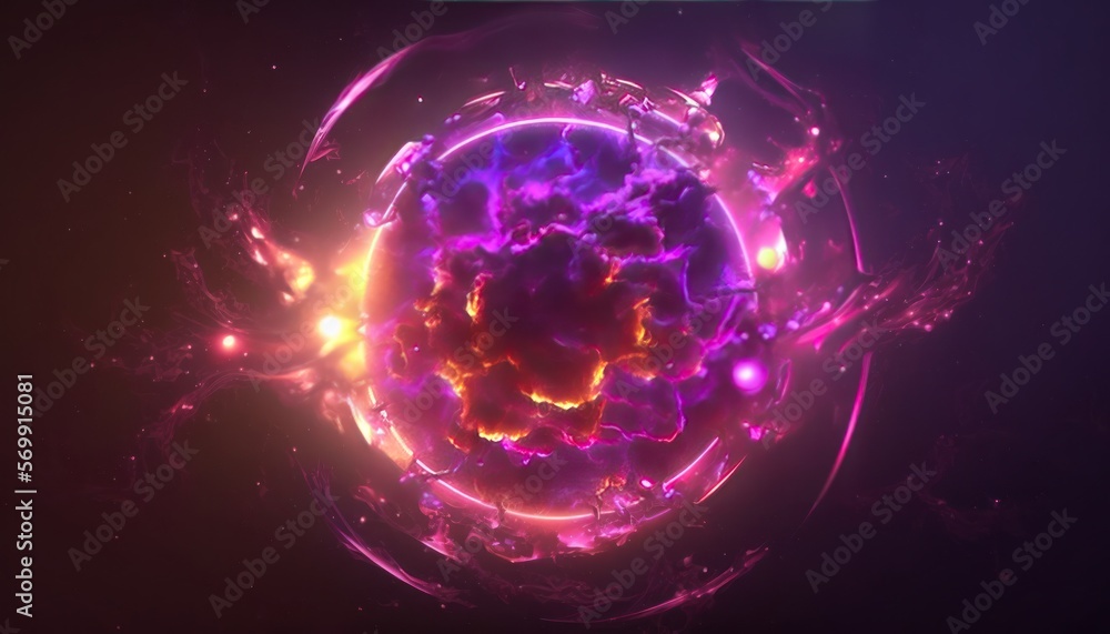 Fototapeta premium Lightning effect with powerful electric discharge as a realistic background. Design element with ball lightning, magic light effect, and electric energy flash.