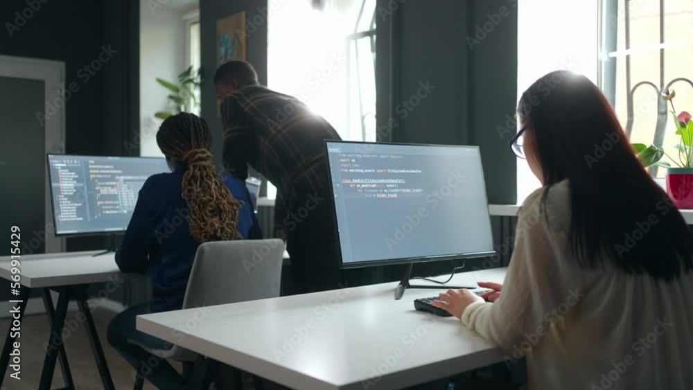 training of IT-specialists and programmers in university, multiethnic women in class