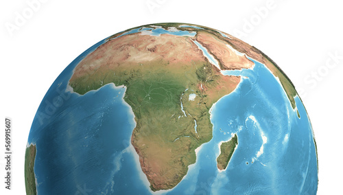 Fototapeta Naklejka Na Ścianę i Meble -  High resolution satellite view of Planet Earth, focused on Africa and Middle East - 3D illustration, elements of this image furnished by NASA.