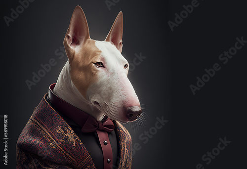 Portrait of a dog dressed in a formal business suit, bull terrier, generative ai © innluga
