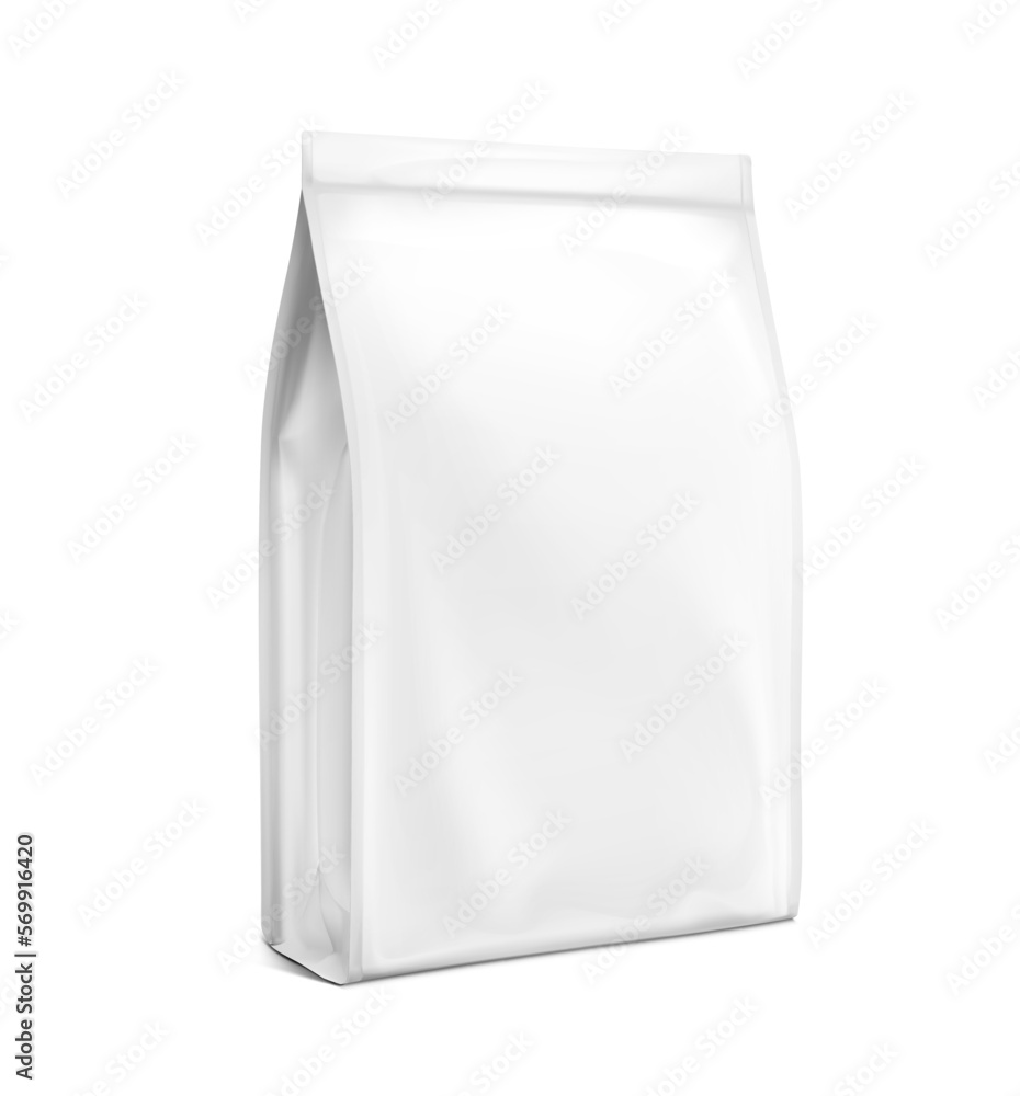 Realistic stand bag mockup. Vector illustration isolated on white background. Half side view. Easy to use for presentation your product, idea, promo, design. EPS10. Realistic stand bag mockup. Vector illustration isolated on white background. Half side view. Easy to use for presentation your product, idea, promo, design. EPS10.