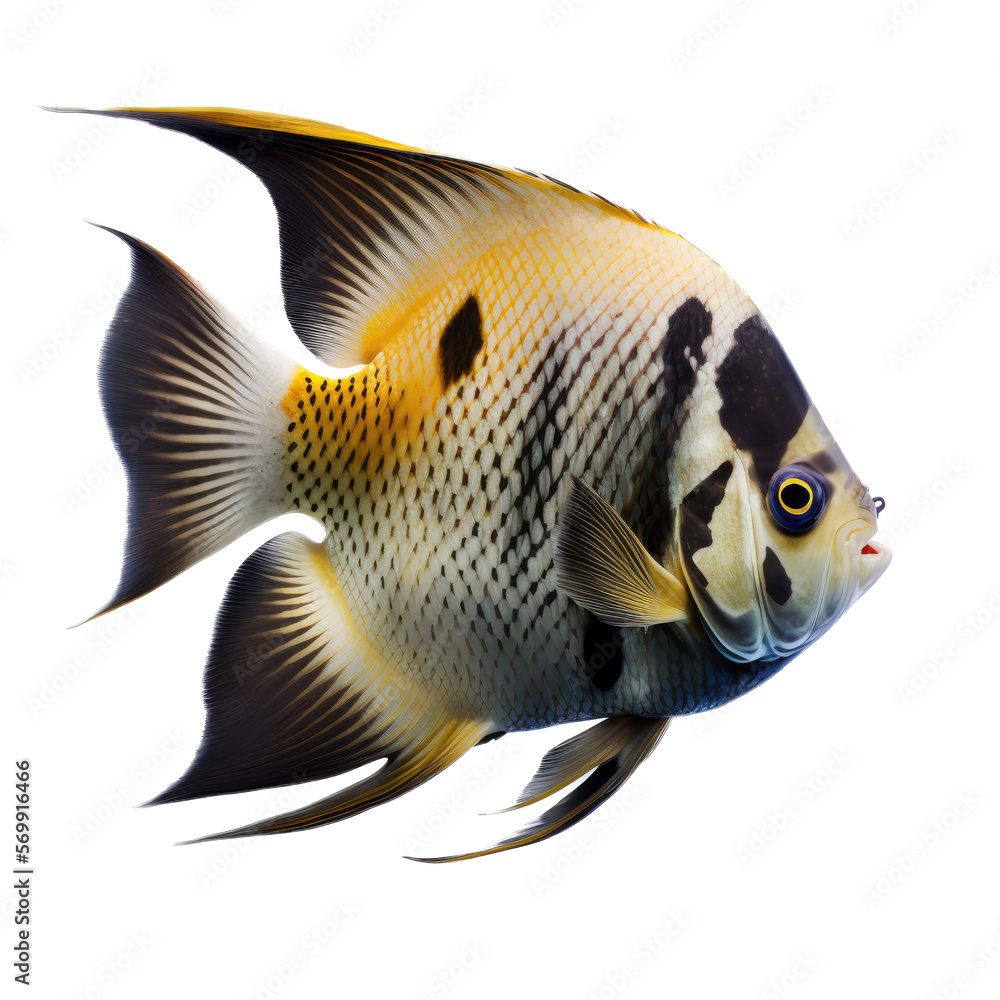 Black, Orange, Yellow Angelfish, Photoreal, Generative AI, Transparent