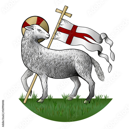 Lamb of God with Halo and Cross with Standard