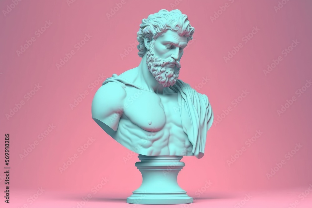 Sculpture of an abstract greek deity, done in the pastel background colors. Generative AI. Sculpture of an abstract greek deity, done in the pastel background colors. Generative AI.