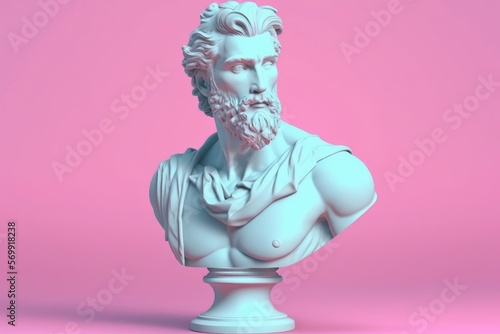 Sculpture of an abstract greek deity, done in the pastel background colors. Generative AI.