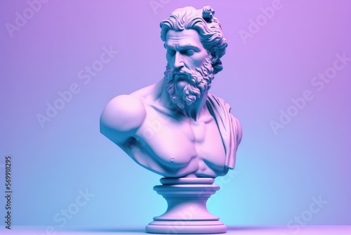 Sculpture of an abstract greek deity, done in the pastel background colors. Generative AI.