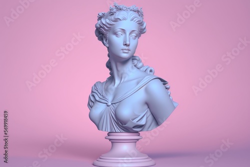 Sculpture of an abstract greek deity, done in the  pastel background colors. Generative AI.