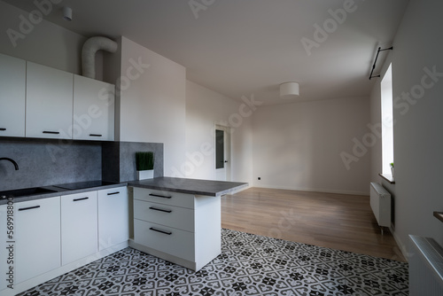 Wallpaper Mural White and brown modern kitchen with wooden island Torontodigital.ca