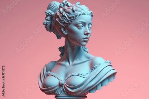 Sculpture of an abstract greek deity, done in the  pastel background colors. Generative AI.