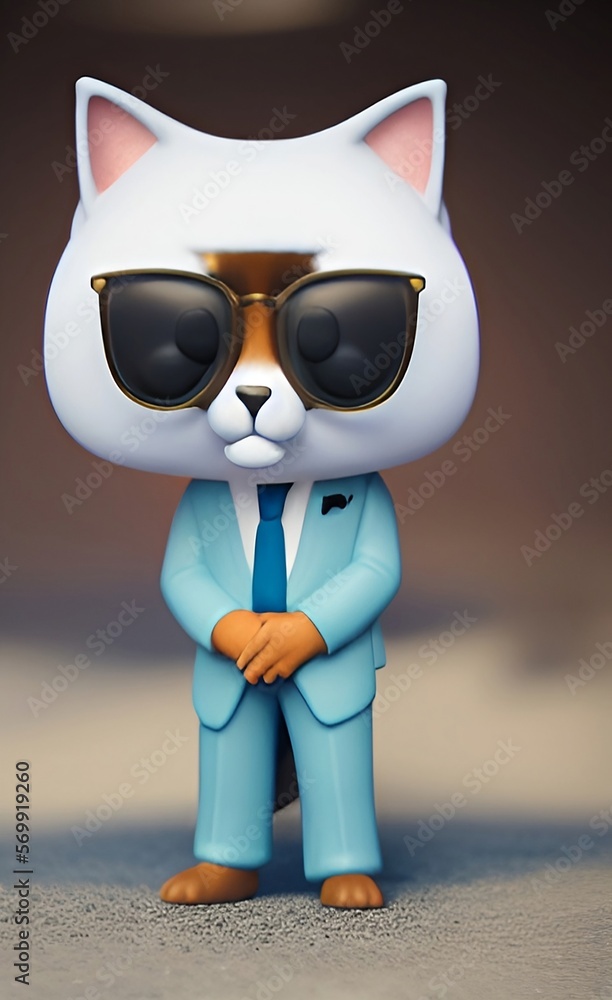 cats wear suits and glasses, 3d render, cute character