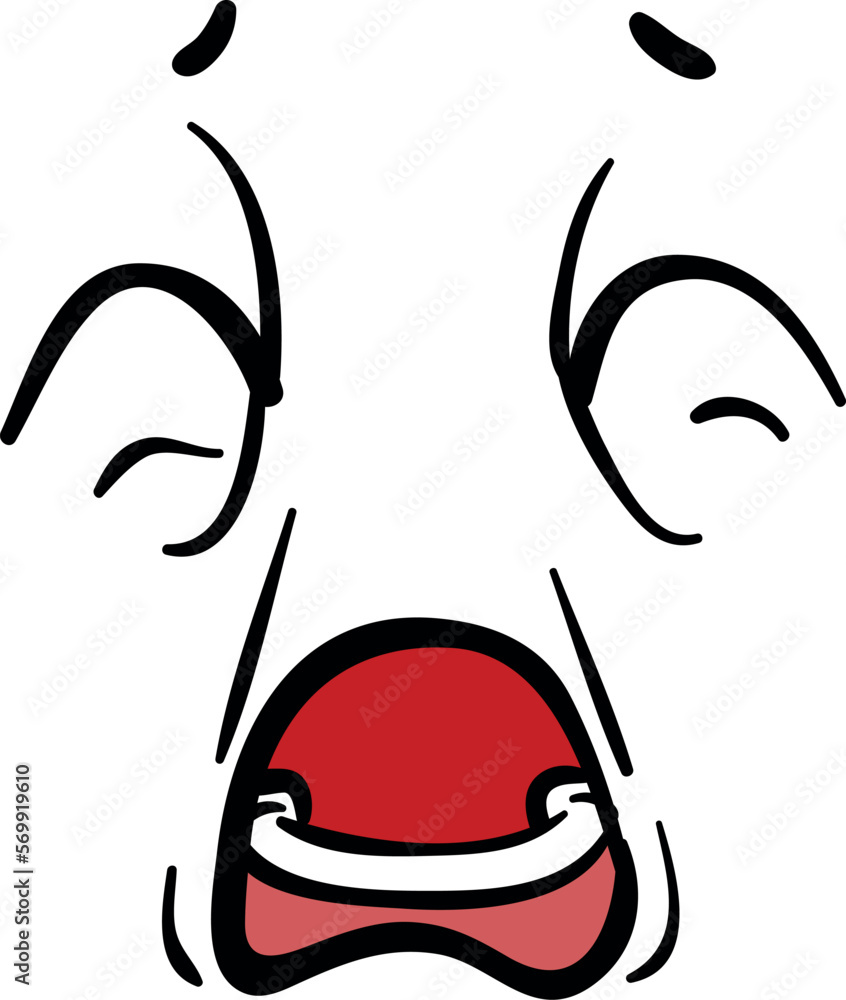 Yawning face. Tired or bored comic expression with closed eyes Yawning face. Tired or bored comic expression with closed eyes