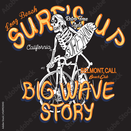 skeleton surfer illustration for t-shirt print