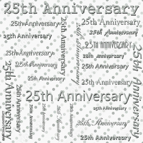25th Anniversary Design with Gray and White Polka Dot Tile Pattern Repeat Background