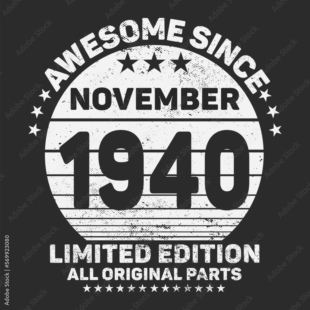 Awesome Since November 1941. Vintage Retro Birthday Vector, Birthday gifts for women or men, Vintage birthday shirts for wives or husbands, anniversary T-shirts for sisters or brother