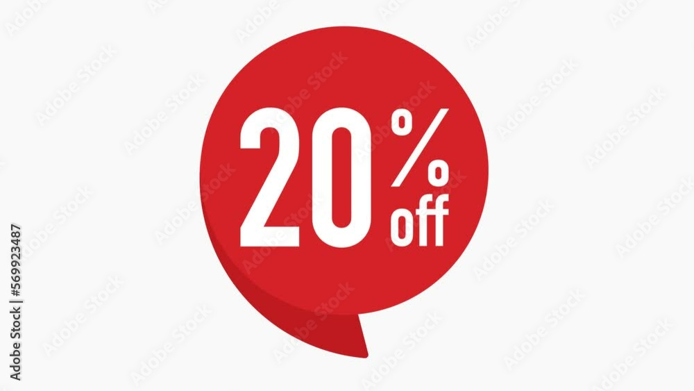 20 percent off. Red speech bubble with quote. Blog management. Concept poster for social networks, advertising, banner. Flat design. 4K animation 20 percent off. Red speech bubble with quote. Blog management. Concept poster for social networks, advertising, banner. Flat design. 4K animation