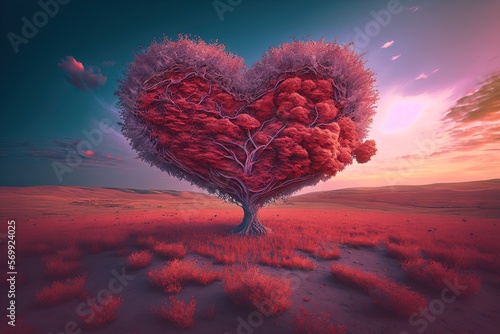 Heart tree. Red heart shaped tree. Valentine background. Love. Valentines day illustration