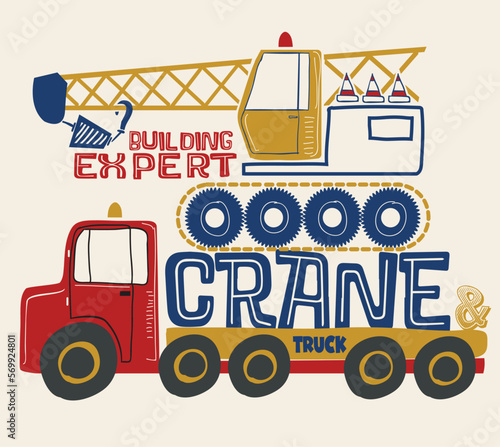 Hand drawn construction machines. For t-shirt prints, posters and other uses.