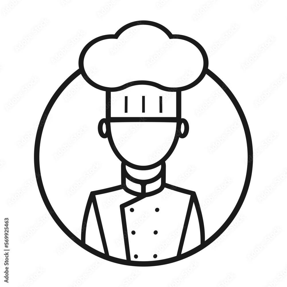 Chef in a cooking hat. Logo, avatar chef symbol. Outline style vector