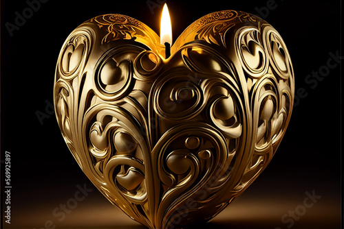 Burning candle in the shape of a heart. Design element for valentine's day.