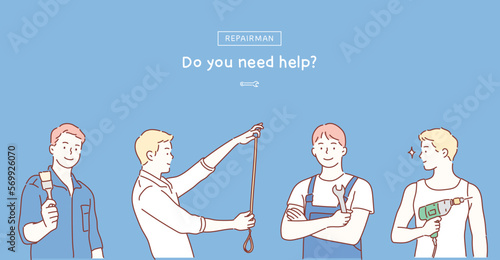 Repairman set. Hand drawn style vector design illustrations.